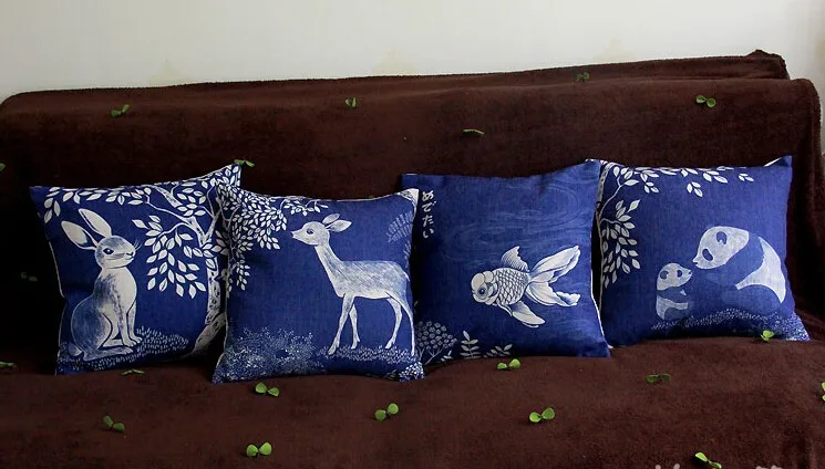 Fish Deer Cartoon Animals Geometric Pillow Cover Cartoon Thick Linen Cushion Cover Home decorative Pillow Case Rabbit