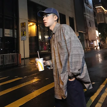 

Autumn And Winter New Men's Fashion Youth Temperament Wild Simple Casual Plaid Shirt Loose Long-sleeved Cotton Polyester