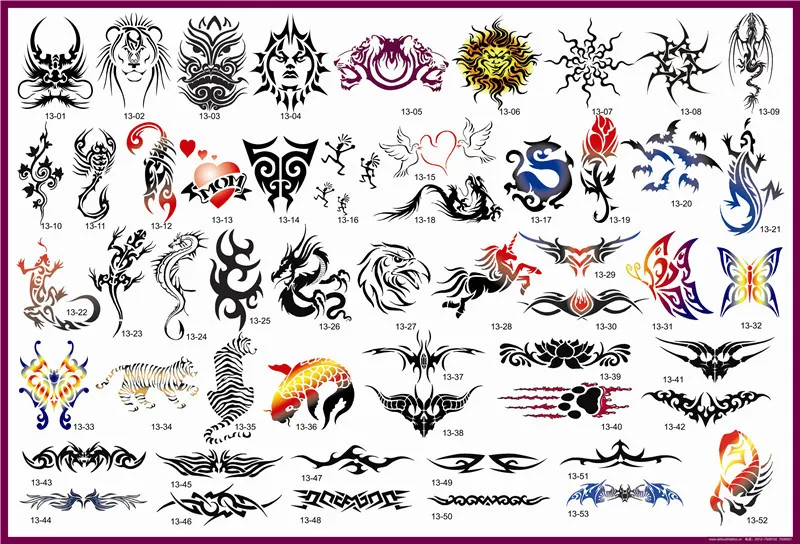 

2014 Latest Reusable Adhesive Airbrush Tattoo Stencil Template 53 Designs Book 13 Free shipping