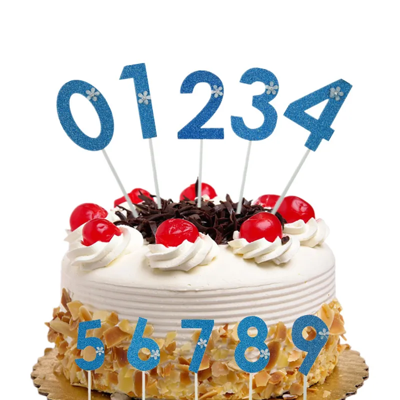 

Cake Topper Flags Blue Glitter Number Cupcake Toppers Bride Kids Happy Birthday Wedding Cake Wrapper Party Baking DIY Xmas