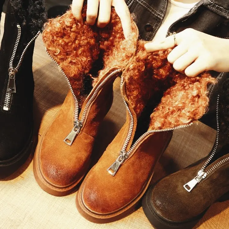 

Jookrrix Casual Women Fashion Brand Warm Snow Boots Lady chaussure Autumn Female footware with Fur Zip Ankle Boots Black botas