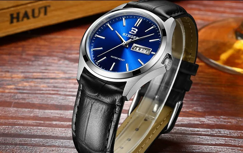 High Quality BINGER Fashion Simple Quartz Watch For Men Brand Casual Leather Wristwatches Relogio Masculino Original Box B-3052M