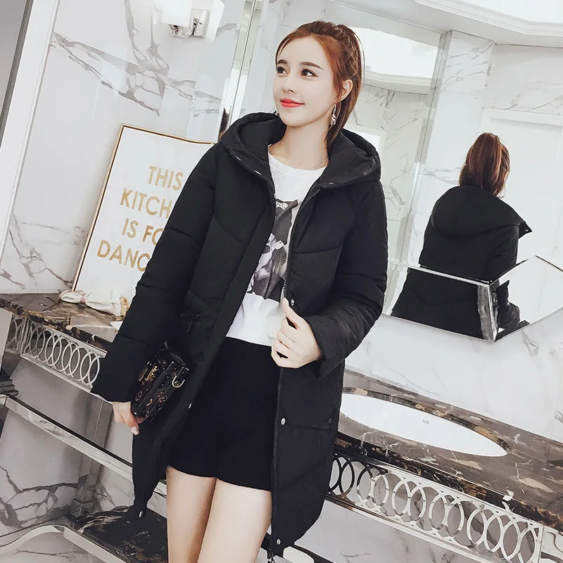 Тонкий пуховик зимняя куртка женская утепленная с капюшоном зимняя модная длинная куртка женская YY6605 - Цвет: Черный
