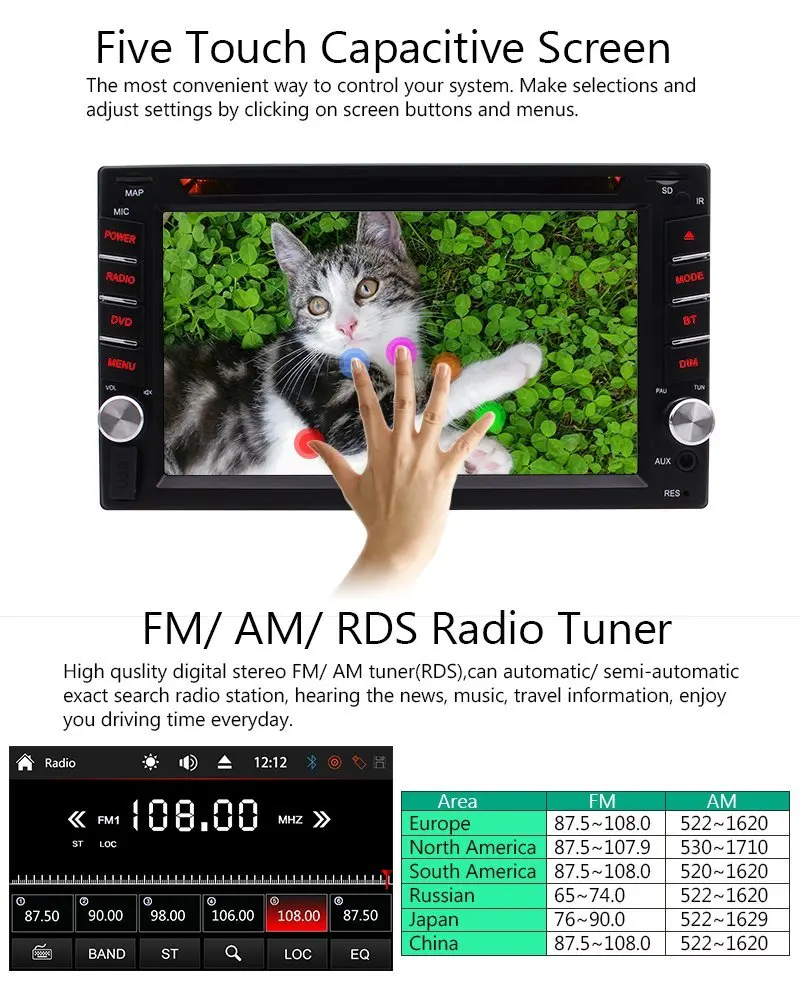 Top Car Electronics Audio 2 Din Stereo Radio DVD Player Multimedia Head Unit-Touchscreen Bluetooth DVD/CD USB/SD AM/FM MP3 Monitor 3