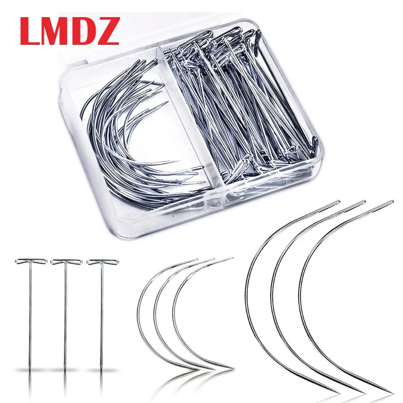 LMDZ 70pcs 3Size C Type and Tpins For Wig On Foam Head Style T Pin Needle Canvas Mannequin Sewing Hair Salon With Box | Дом и сад