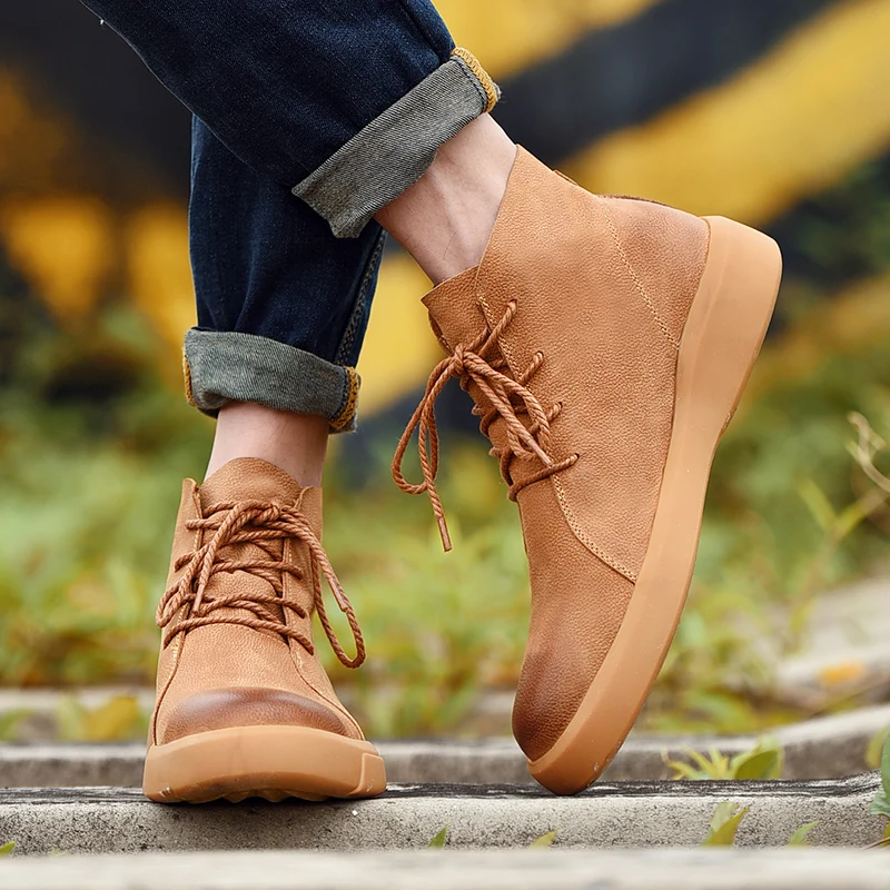 

Fashion Casual shoes For Men Ankle Chelsea Boots breathable Male Shoes genuine Leather Slip On Man Boots High Botas Hombre k3