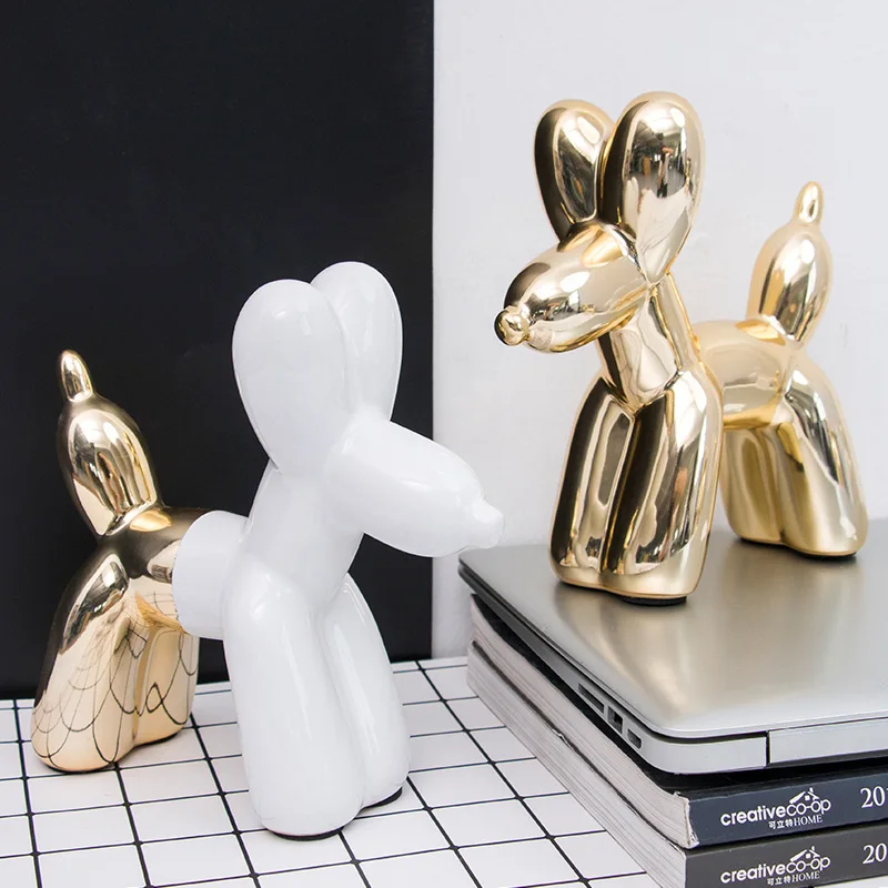 

INS Figures Nordic Ceramic Gold Balloon Dog Statue Figurine Miniatures Home Decor Table Resin Crafts kid Birthday Gift