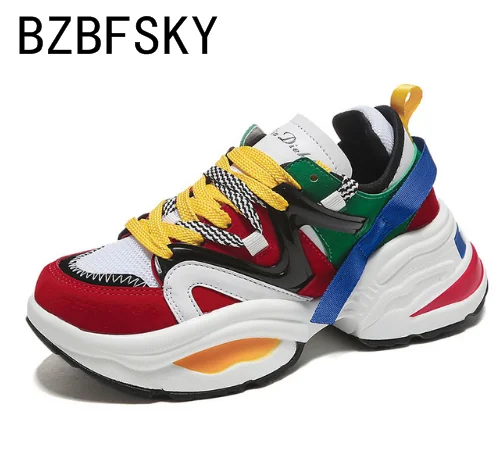 

BZBFSKY Chaussures Femme Buty Damskie Trendy Women Sneakers Thick Sole Ladies Platform Shoes Web Celebrity Chunky Dad Sneakers