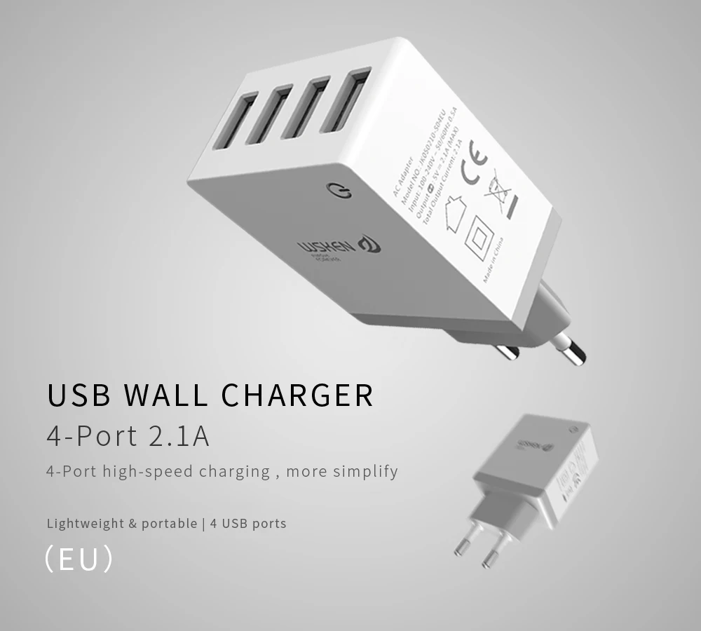 WSKEN USB зарядное устройство для телефона max 2.1A 4 порта Зарядка для телефона для iPhone X 8 7 redmi note 5 для samsung galaxy s8 S9 note8