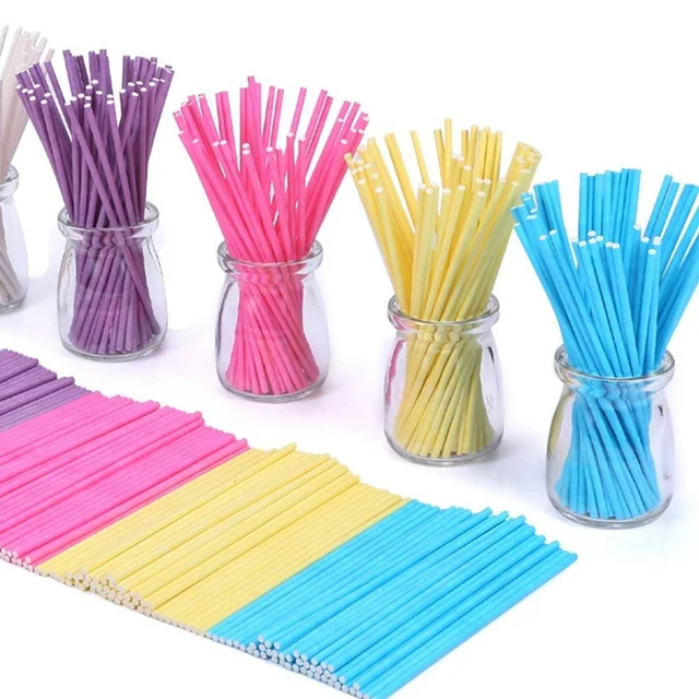 100pcs/Lot Candy Color Paper Lollipop Sucker Sticks for Cake Pops