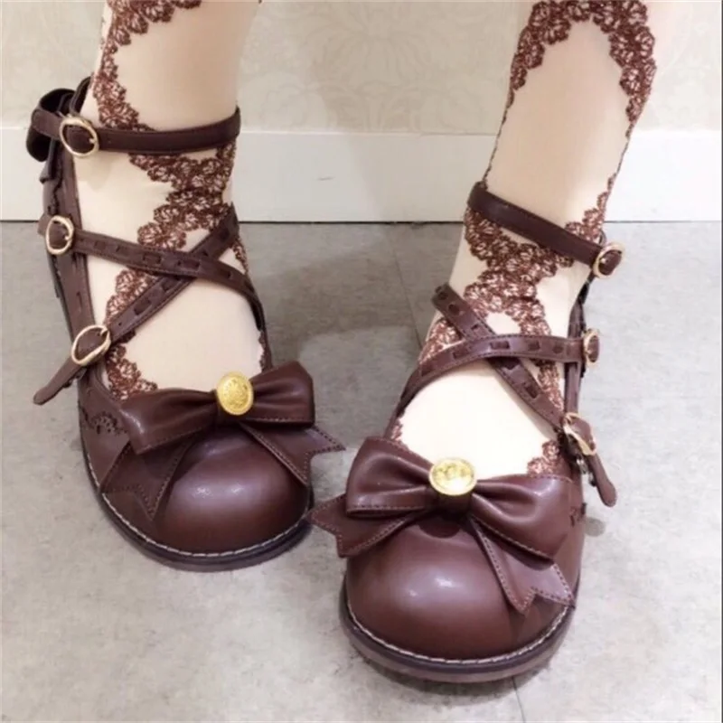 

Maid Lolita Cute Round head Bowtie Princess Low heel Doll Shoes Japanese Cosplay Uniform Retro Shoes Women Flat Platform Shoes