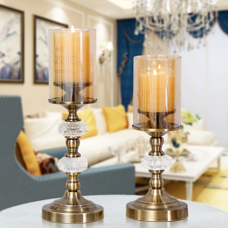 

American metal retro candlestick romantic Home Decoration candlelight dinner model room display crystal metal wax candlestick