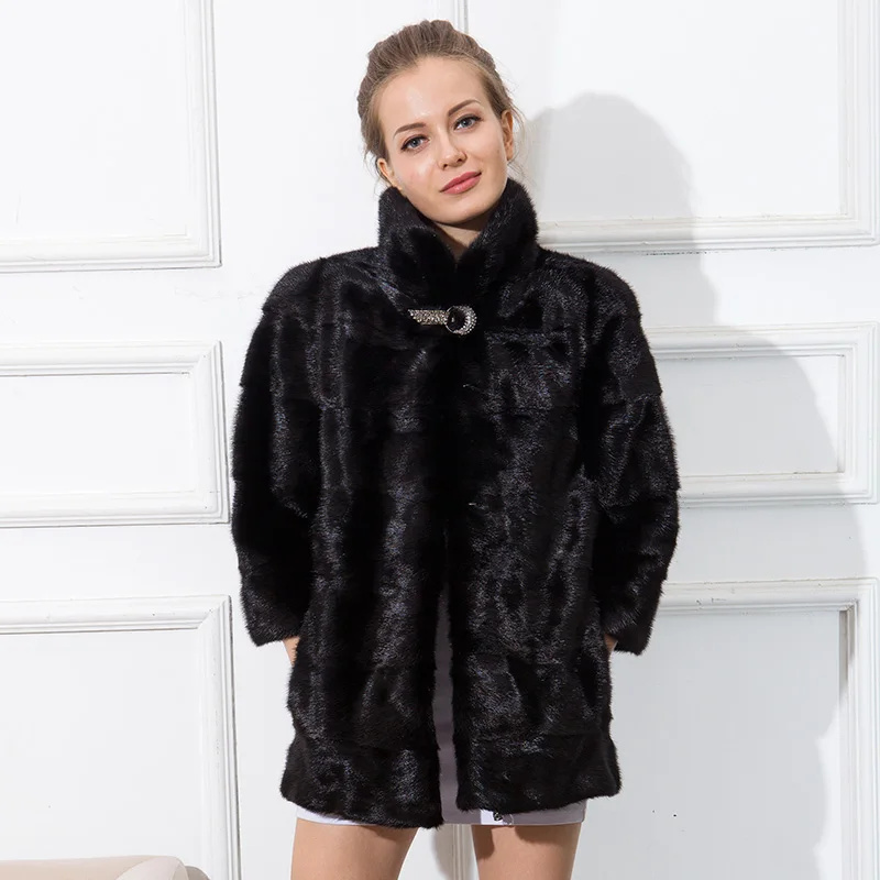 

CNEGOVIK short real mink fur coat stand collar 70cm