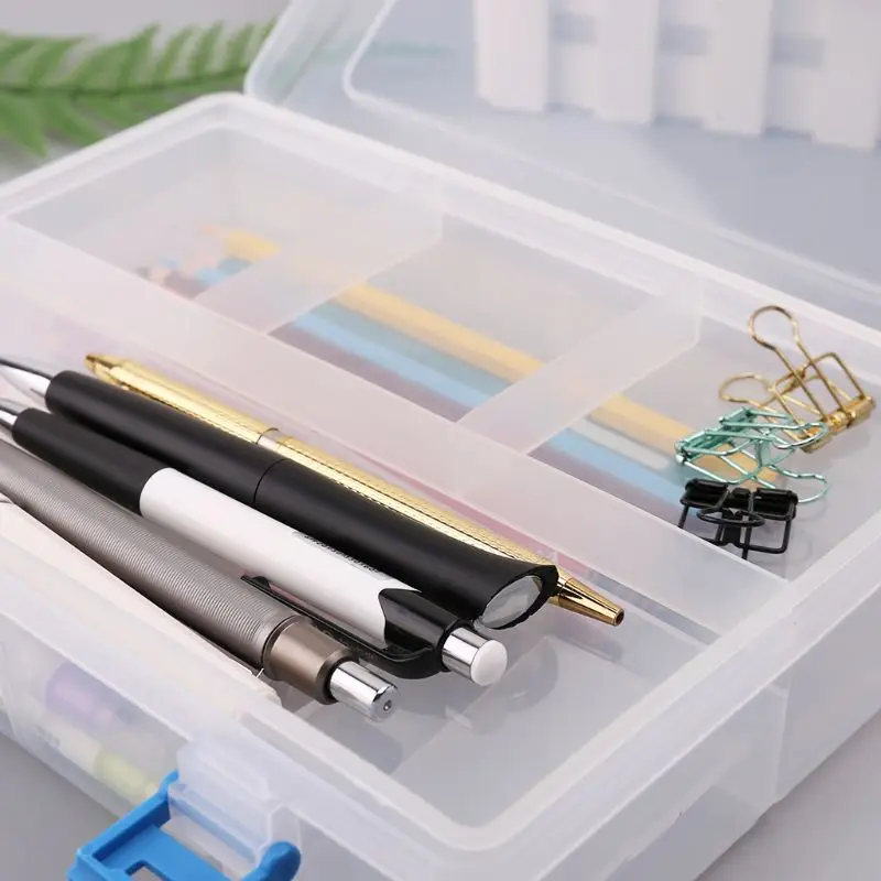 Double Layer Pencil Case Transparent Plastic Pen Storage Box Stationery School Office Supplies Kids Gift