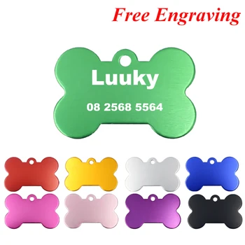 

2pcs/lot Bone Dog Tag Aluminium Puppy Dog Name Tags 38*25mm Customized Pet ID Tags For Dogs Engraved Dog Collar Pendant