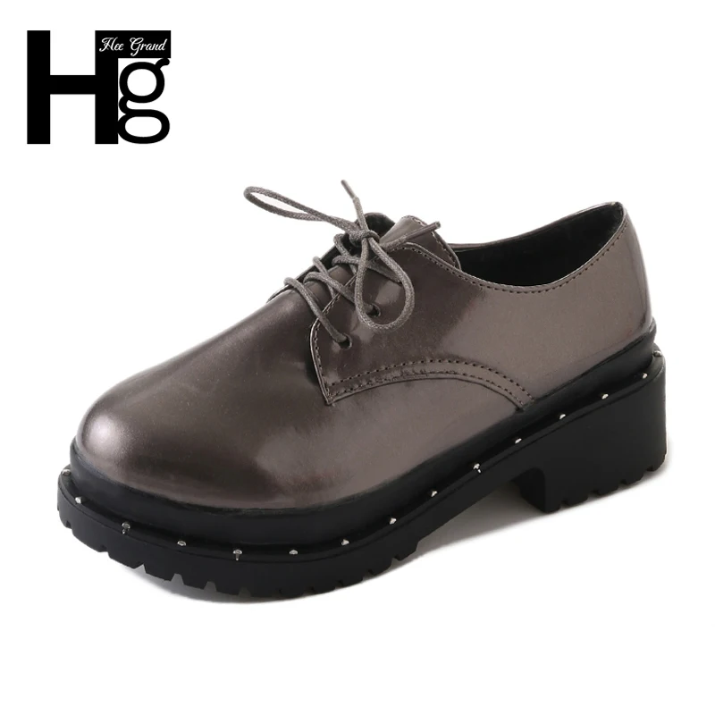 

HEE GRAND 2018 New British Style Woman Brogue Shoes Platform Creepers Casual Lace up Women Oxford Color Silver Size35-39 XWD6273