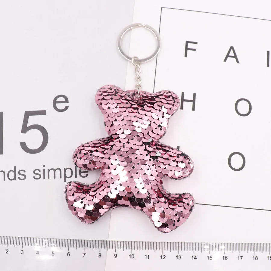 Mujeres lindo llavero de oso brillo lentejuelas anillo para las mujeres, bolso colgantes titular llavero Porte clave Llaveros