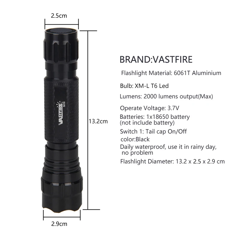 Lanterna + Rifle Luz para Esportes ao ar Vastfire Lumens Branco q5 Tático Caça Livre Scope Montagem 18650 Carregador 5000 Xml 3 Vastfire 5000 lumens branco xml q5 tático