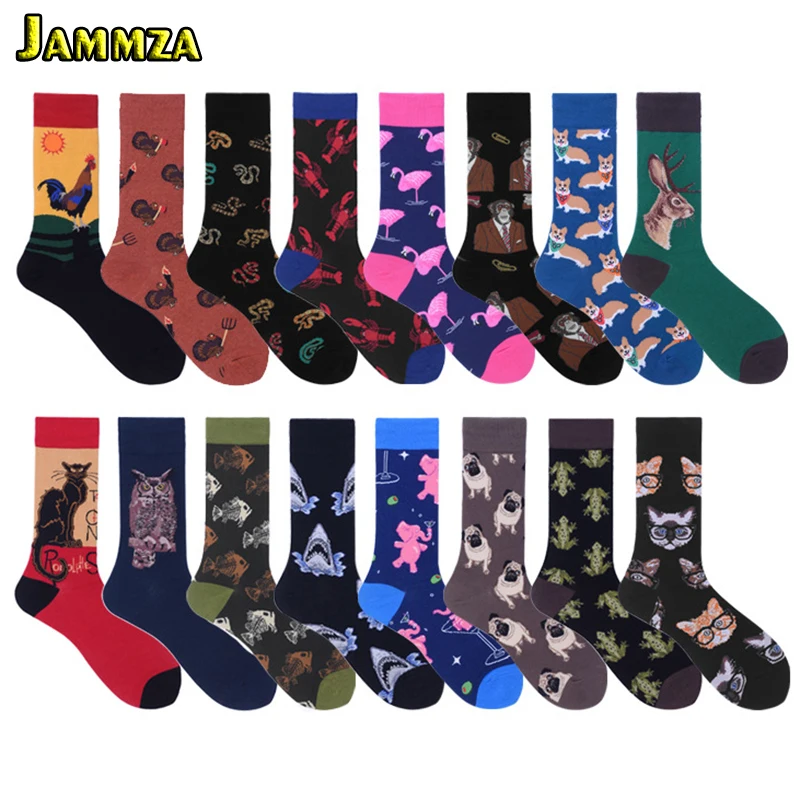 

Men Fashion Animal Cartoon Socks Shark Retro Casual Male Elasticity Breathable Hiphop Socks Happy Streetwear Painting Art Meias
