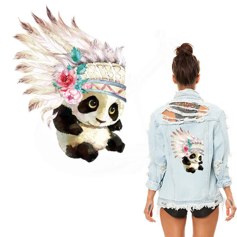 

2018 New design Indian style Cute panda iron on patches 25*18cm Diy girl T-shirt Dresses thermal transfer Patch for clothing