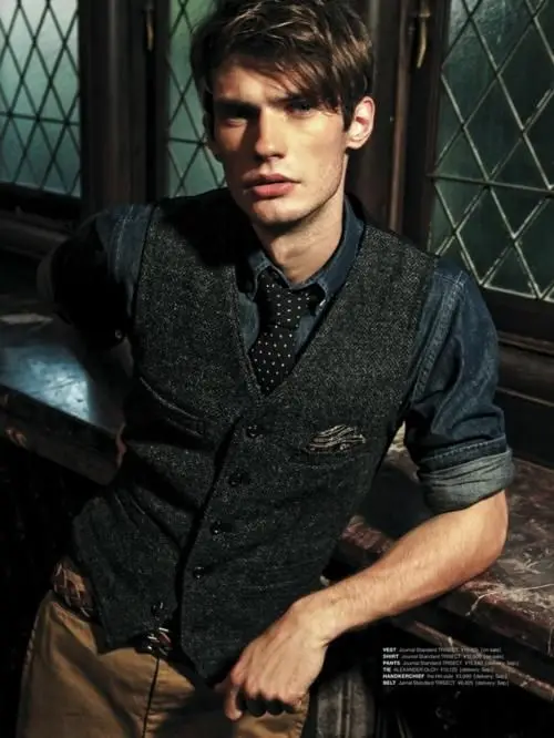 Dark Grey Herringbone Tweed Vest