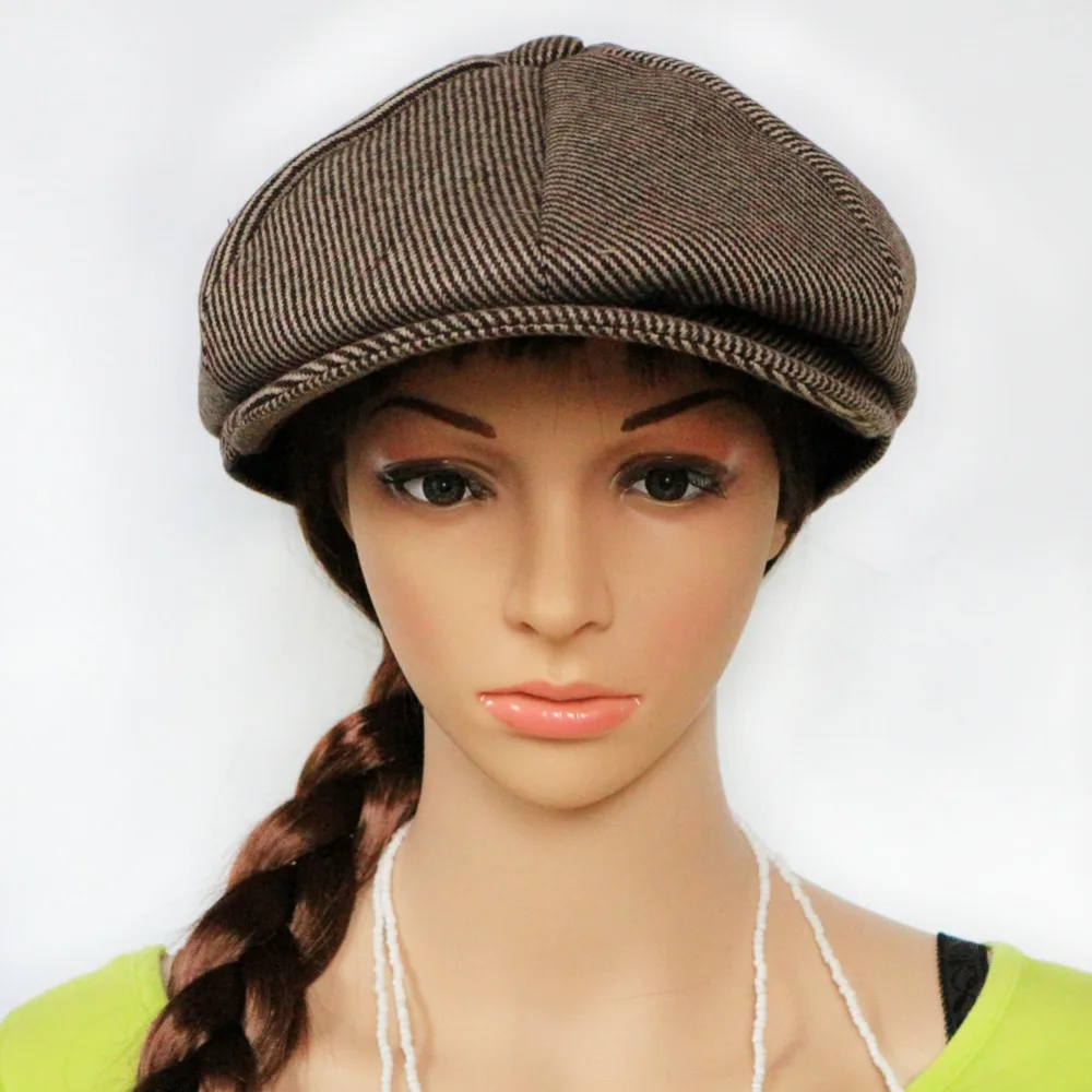 Boolawdee 56/58/60 см шестиугольник newsboy cap художник шляпу модные коричневые полоски