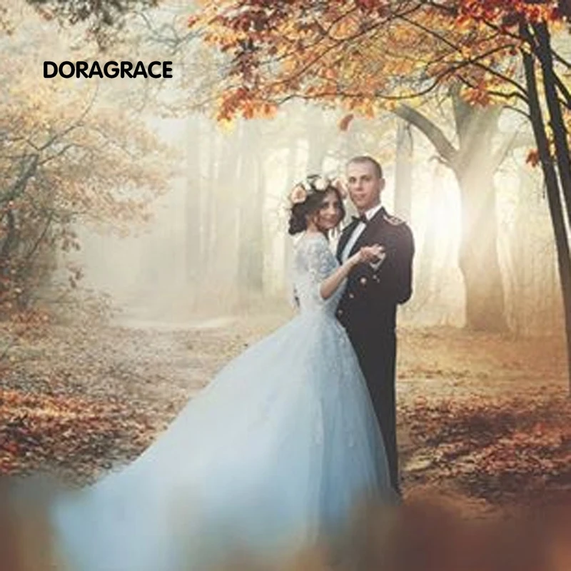 

vestidos de novia Romantic Applique Tulle Half Sleeve Wedding Gowns Designer Wedding Dresses DG0100