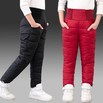 

2018 Winter Children Straight High Waist Cotton Pants Boys Girl Warm Waterproof Leggings Kids Thicken Down Long Trousers W20