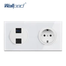 Настенная настенная розетка L6 из белого стекла с разъемом HDMI USB 3,0 и европейской розеткой 172*86 мм