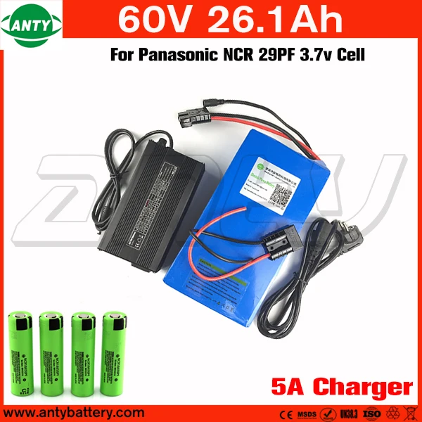 e Bike Battery 60v 26.1Ah Built in 50A BMS 2800w with 5A Charger For Panasonic 18650 Cells Lithium Battery 60v Free Shipping