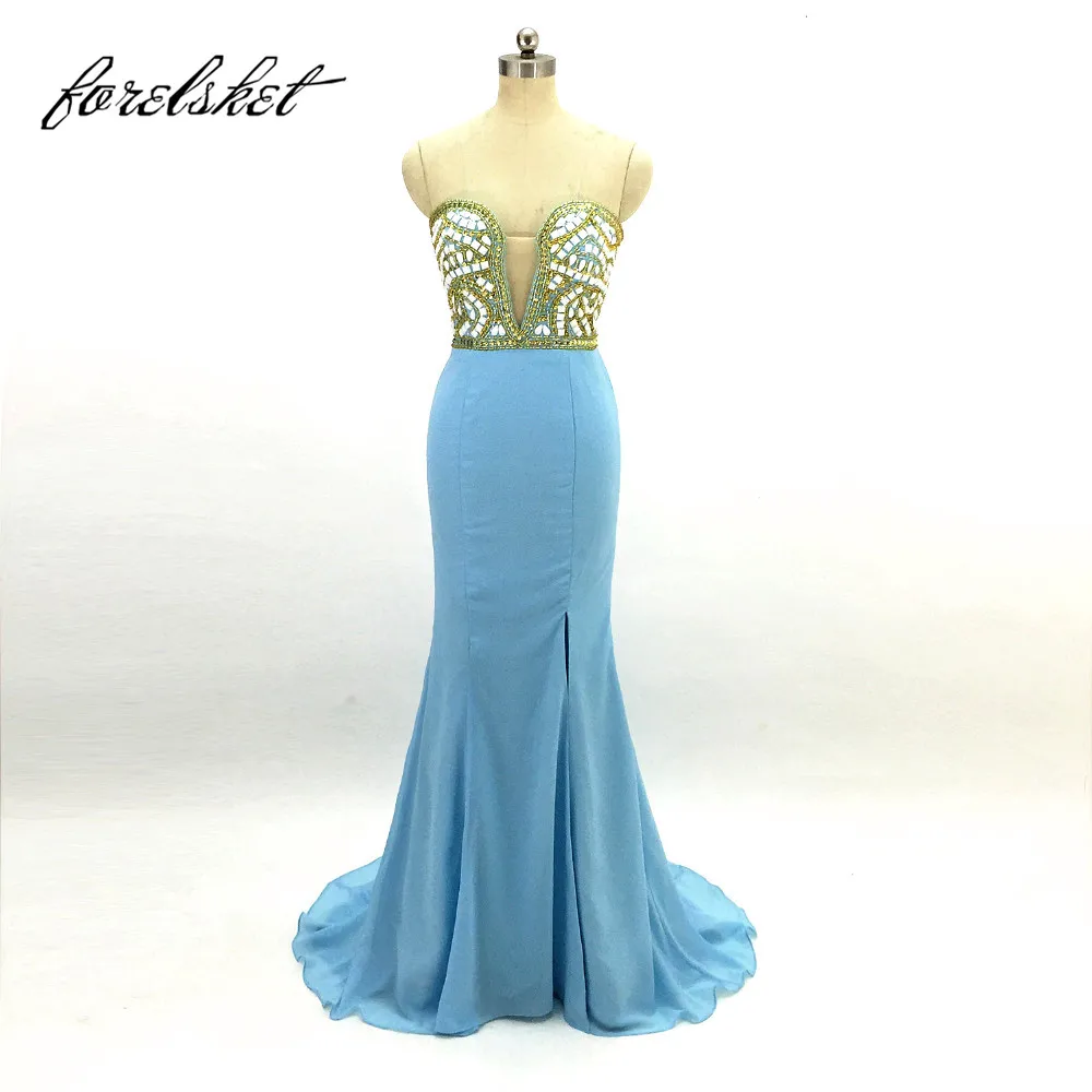 

Mermaid Prom Dresses 2020 Split Evening Party Gowns Sweetheart Formal Party Dresses With Stones Vestido De Festa Real Sample