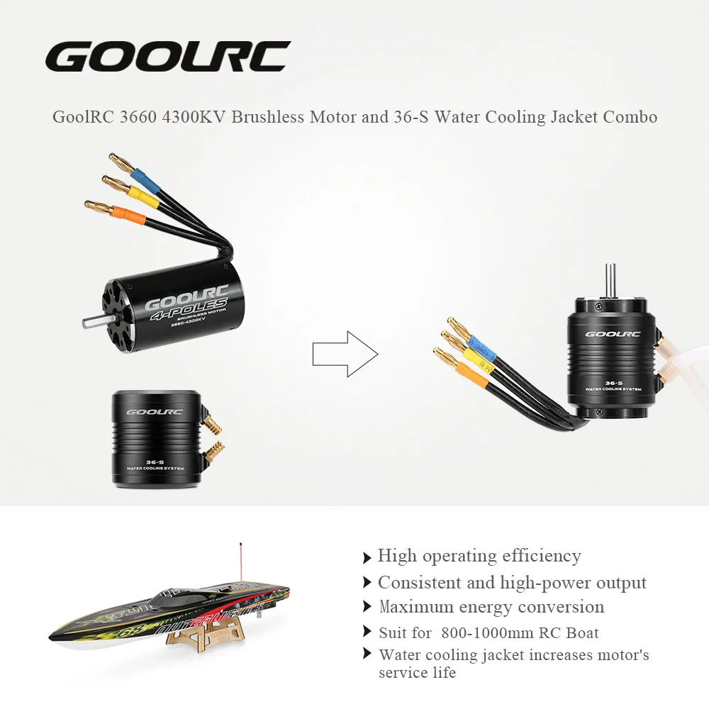 GOOLRC RC часть 90A бесщеточный ESC и 3660 4300KV мотор с 36-S водяным охлаждением куртка комбо для 800-1000 мм RC лодки