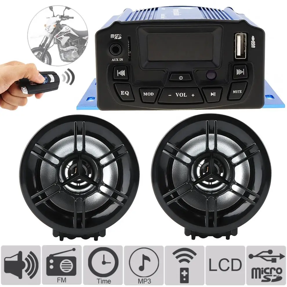 

Motobike Speaker Audio Alarm System Motorcycle MP3 Player Music theft MP4 Player TF Card USB AUX FM Radio Stereo Amplifier