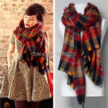 WJ09 2014 Street Snap Plaid Blanket Scarf Women Shawls Imitation Cashmere Star Style Cape Scarves Tartan