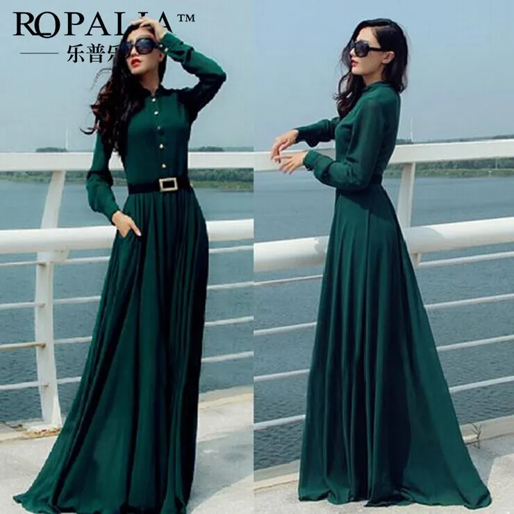2017 New Dark Green Color Clic Long Sleeve Show Thin Slim Shirt 2017 New Dark Green Color Clic Long Sleeve Show Thin Slim Shirt Chiffon Dresses Expansion Dress Evening Formal Gowns In From