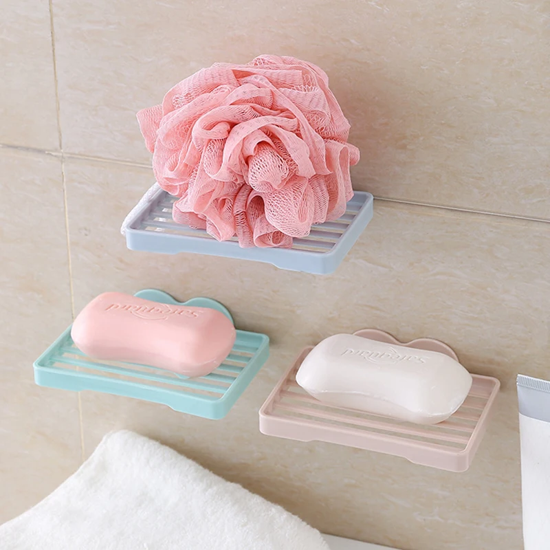 

Heart Shape Sucker Soap Dish Bathroom Kitchen Wall-Mounted Drain Suction Cup Hollow Soap Shelf Holder