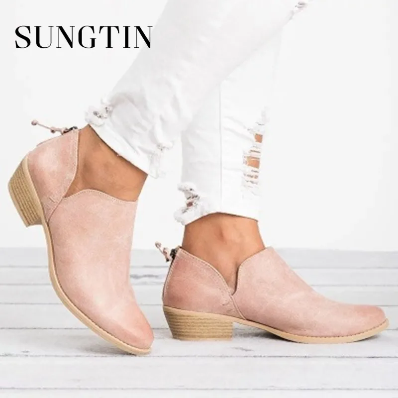 

Sungtin Fashion Women Ankle Boots Casual Slip-On Shoes Woman Chunky Heels Punk Boots Ladies Street Style Short Boots Hot Sale