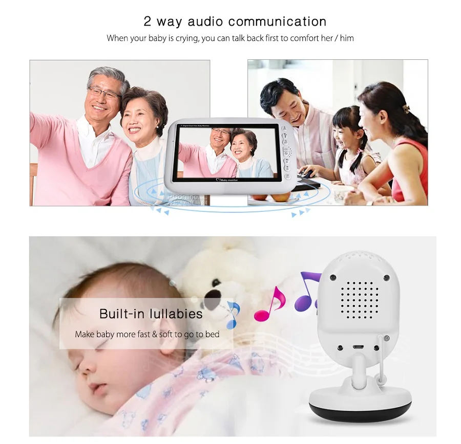 720P babyfoon met camera baba eletronica vigila bebes 7,0 дюймов ЖК ИК ночной Светильник видеодомофон колыбельные температурный монитор