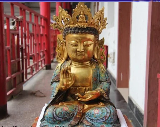 

Mark Chinese Bronze Copper Cloisonne Gild Tathagata Amitabha RuLai Buddha Statue