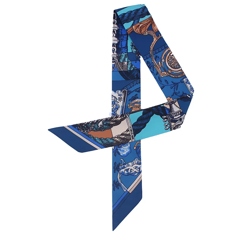 

2018 Summer Twill Silk Neck Scarf Women Chains Print Ribbon for Handbags Bag Scarf Headband Wrist Ribbon Head Scarf Long Scarves