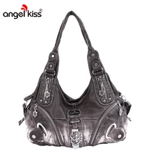 Angelkiss, Брендовые женские сумки через плечо, сумки для женщин, сумки-хобо из искусственной кожи, сумочки с эффектом потертости, женские сумки через плечо, дизайнерские