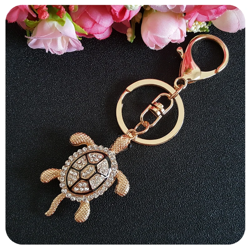 MOOSA Swimming Turtles Animal Keychain Keyrings Rhinestone Key Chain