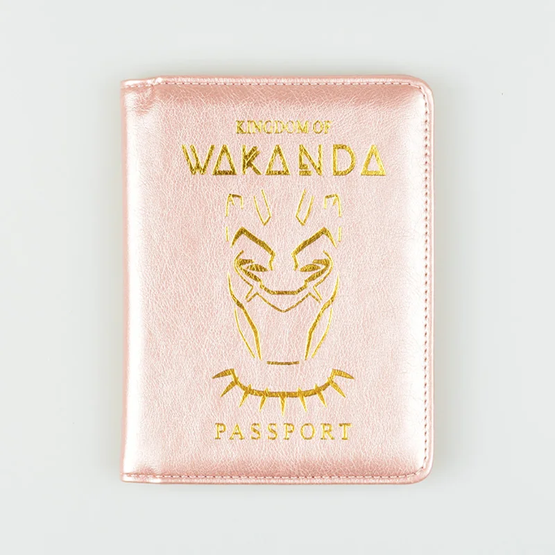 HEQUN Panther Wakanda Обложка для паспорта для женщин Rfid из искусственной кожи удостоверения кредитные карты держатель для паспорта кошельки для мужчин дорожный органайзер для паспорта - Цвет: Pink-gold