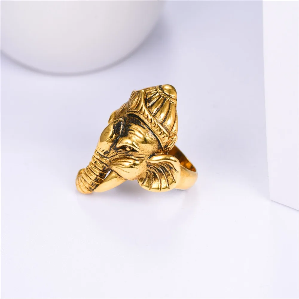 Кольцо для мужчин U7 Lucky Ganesha кольцо из нержавеющей стали золотого/черного цвета с