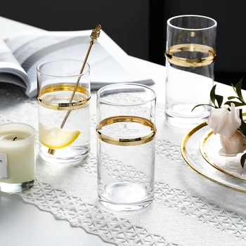 

Unique Style Luxury Glass Mug Gold Edge Drinking Cup Lead-Free Glasses