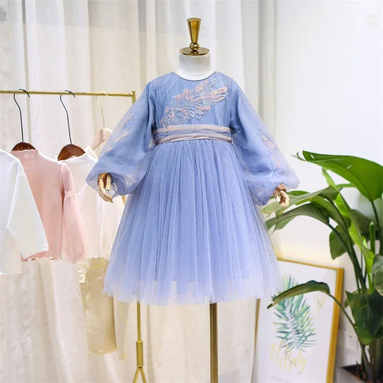 

5385 Puff Sleeve Embroidery Princess Baby Girl Dress Christmas Party Wedding Kid Dress For Girl Wholesale Thanksgiving Clothes