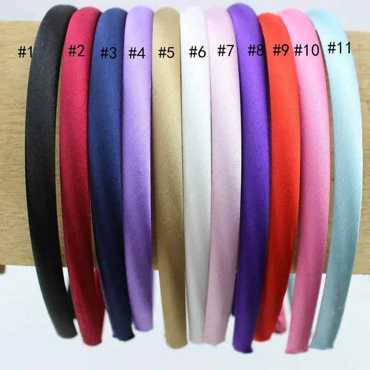 100pcs/lot Colored Satin covered Resin Hairbands10mm Children Fabric Covered Headband Adult