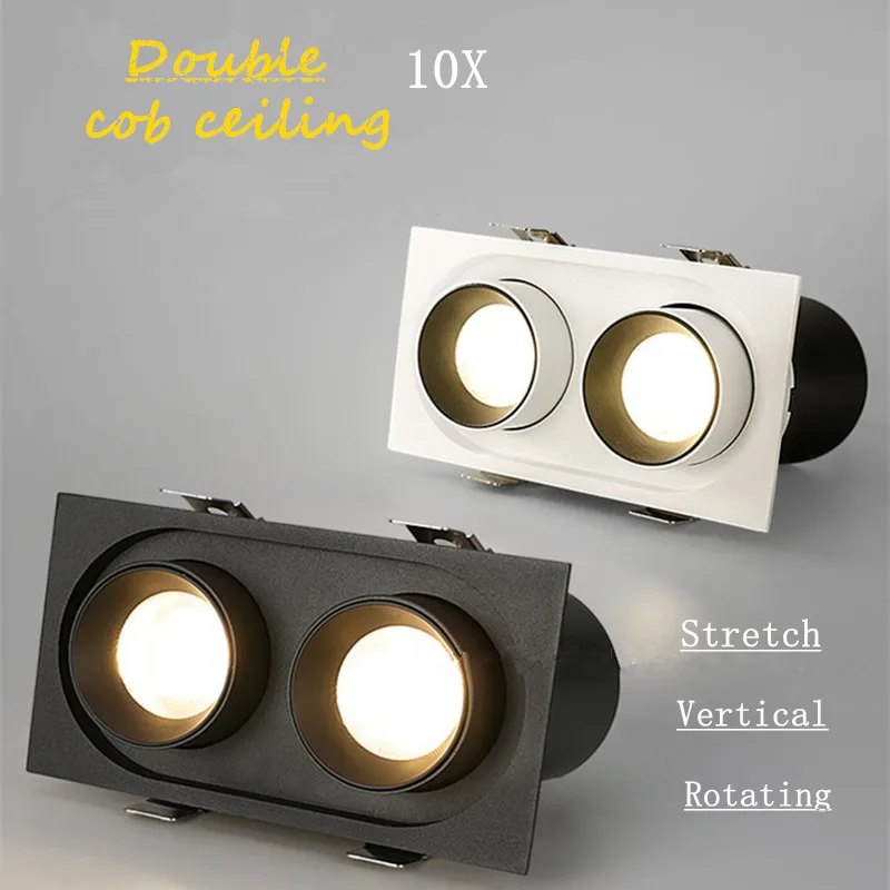 

10pcs/lot Dimmable Double Stretch cob ceiling Led downlights 24w 40w Embedded 360 degree Rotation LED Downlight Home lighting