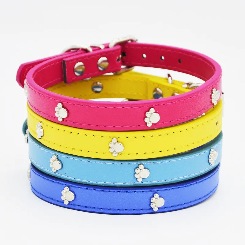 1Pc Cute Paw Prints Pattern Pet Dog Puppy Leather Collars Personalized