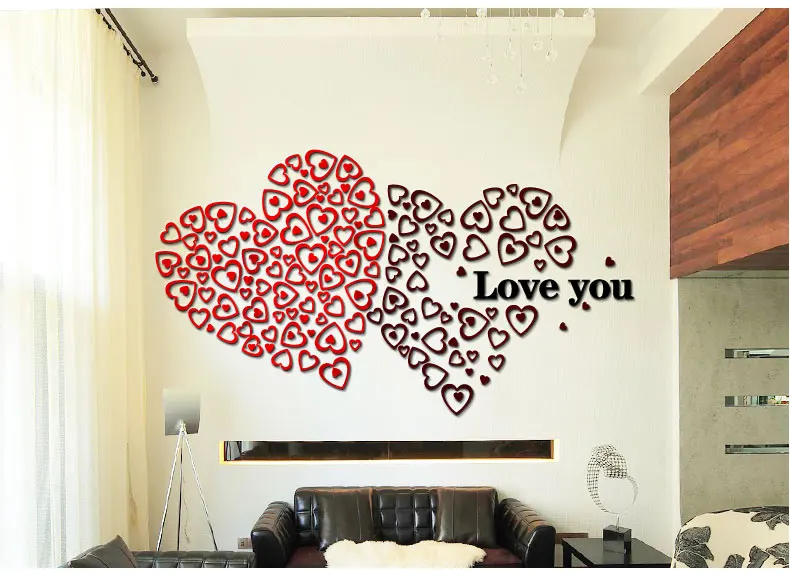 Любовь Сердце трехмерные стикеры Настенные Акриловые Кристалл украшение домашнего декора самоклеющиеся съемные аксессуары для потолка - Цвет: Red Brown
